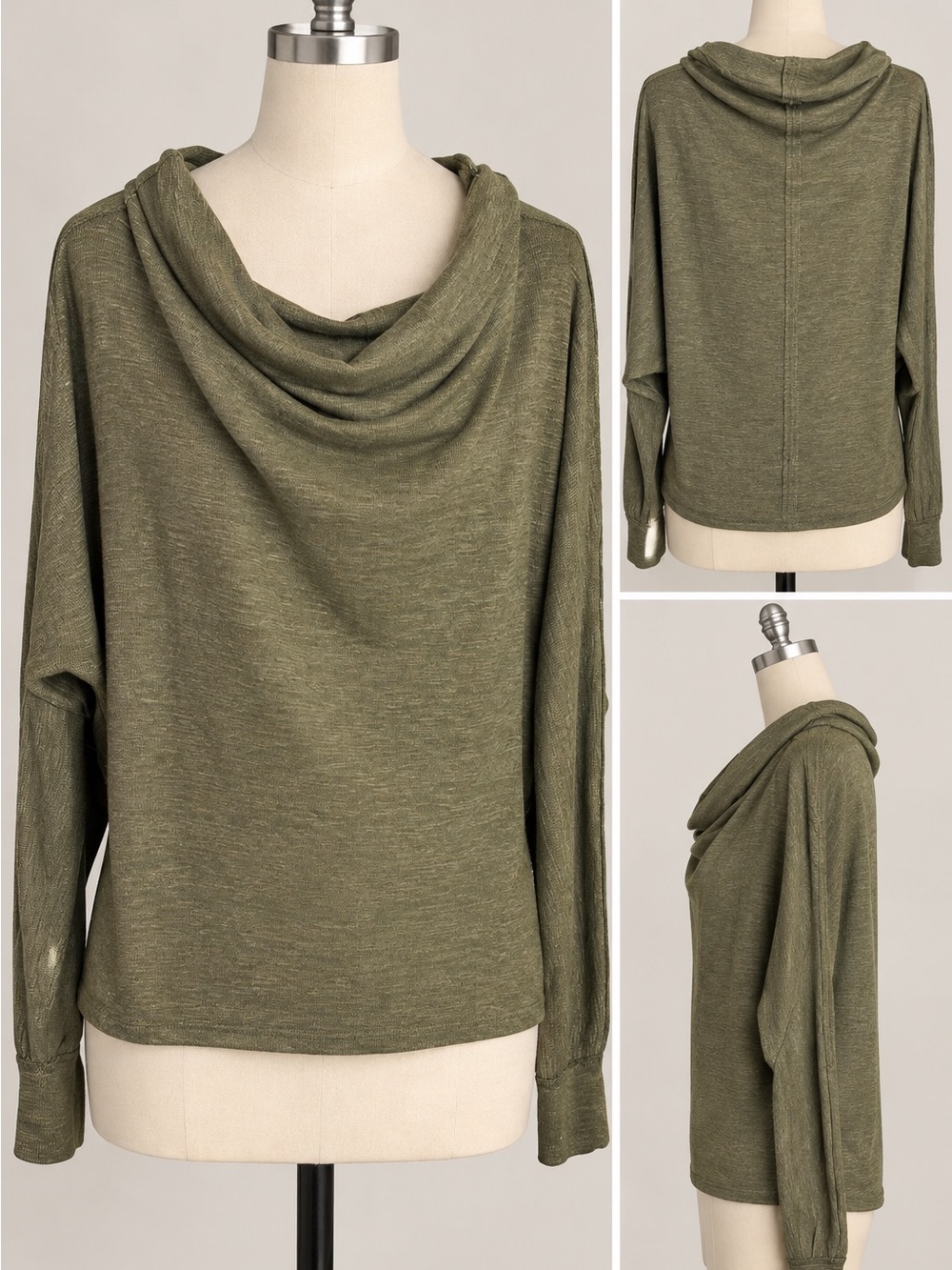 We the Free Women’s S Olive Green Cowl Neck Long Sleeve Knit Top Boho